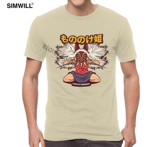 Funny Anime Princess Mononoke Hime T-Shirt Men 100% Cotton Anime Tee Short Sleeve Crew Neck hayao miyazaki T Shirt