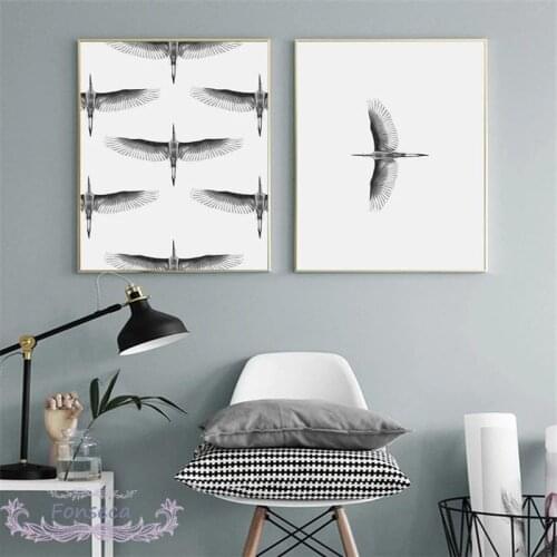 Hd Printed Black Flying Crane Canvas Painting Modern Animal Wall Art Poster Simple Nordic Modular Pictures Aesthetic Home Decor