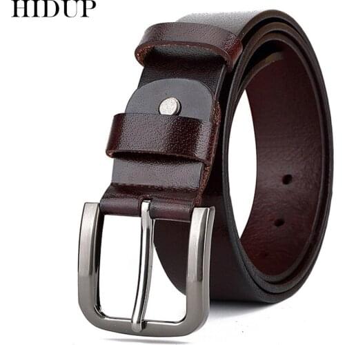 HIDUP Top Quality Design Cow Genuine Leather Belt Pin Buckle Cowhide Belts for Men 3.8cm Width Clothing Jeans Accessories NWJ693