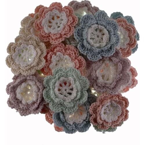 5Pcs Handmade Cotton Knitting Crochet Flowers For Clothes Applique DIY Craft Scrapbooking Apparel Accessories 5.0cm