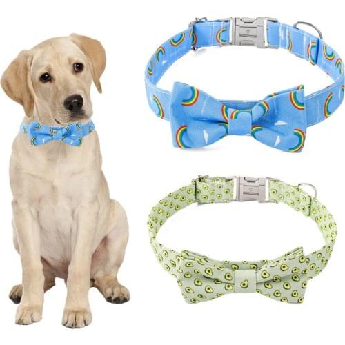 Pet Cat Dog Accessories Rainbow Beef Fruit Pattern Ring Bow Tie Removable Adjustable Cat Collar Kitty Dogs Puppy Pets Supplies