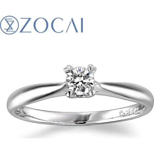ZOCAI BRAND NATURAL REAL 0.15 CT CERTIFIED H/SI DIAMOND ENGAGEMENT RING ROUND CUT 18K WHITE GOLD JEWELRY JEWELLERY