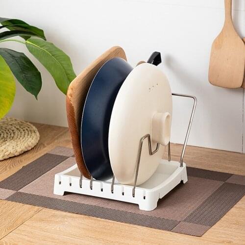 Kitchen Storage Rack Cookware Organizer Adjustable Bakeware Holder Pan Lid Shelf Stainless Steel Pantry Cabinet Storage Rack