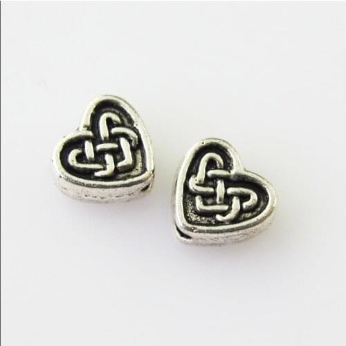 Fashion 30Pcs Tibetan Silver Color Chinese Knot Heart Spacer Beads Charms 5.5x6.5mm