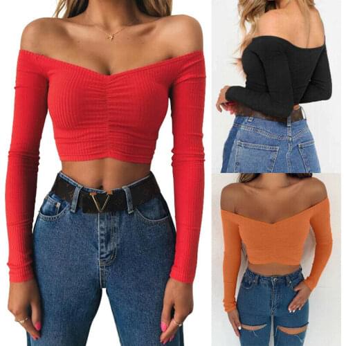 Fashion Womens Ladies Summer Long Sleeve Shirt Casual Off shoulder Slim Tops T-Shirt Clubwear Tee