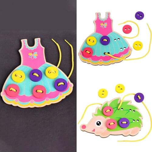 Montessori Early Educational Toys Learn To Wear Clothes Lacing Board Kids Wooden Toys Toddler Sew On Threading Buttons
