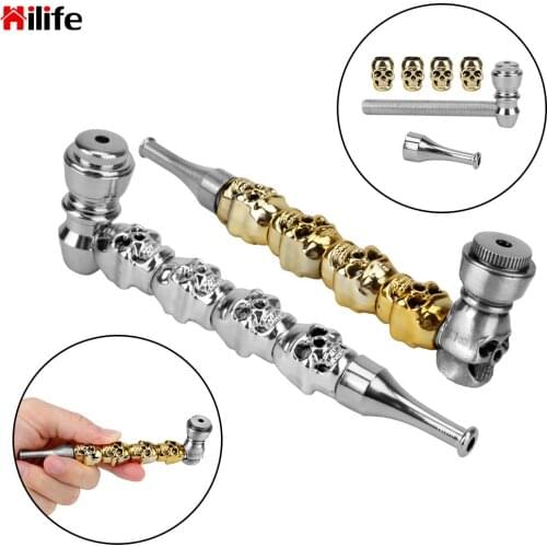 1Pcs Portable Skull Shape Herb Pipes Tobacco Pipe Cigarette Holder Zinc alloy Removable