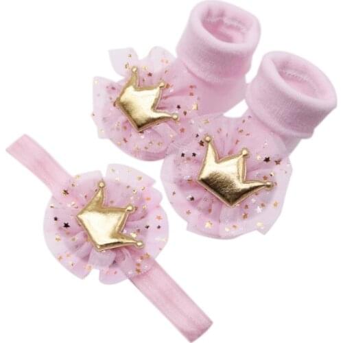 New Baby Accessories + Socks 2Pcs Set Kids Newborn Baby Cartoon Socks Anti-slip Sock Shoes Boots Bowknots Floor Slipper Socks