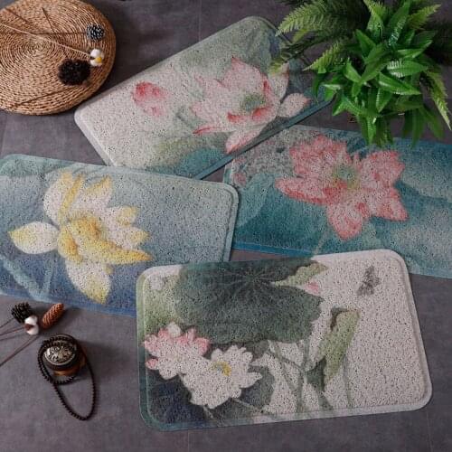 New Chinese style colorful lotus Entrance hall carpet PVC wire loop mat Door mat Living room floor mat bathroom non-slip rug