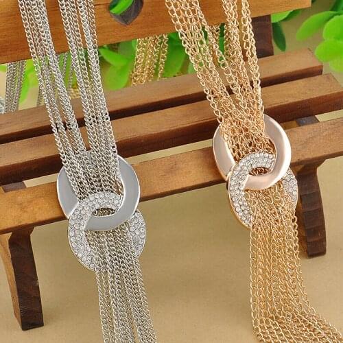 Necklaces Pendants For Women Gift Retro Punk Statement Necklaces Gold Color Long Alloy Mesh Knotted Choker