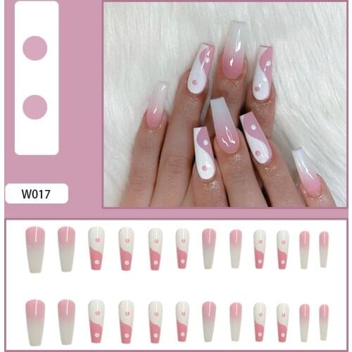 24pcs Nail Patch Square Head Glue Type Removable Long Paragraph Fashion Manicure False Nail Patch SK88