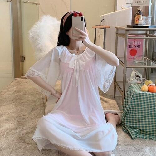 Sexy Women Negligee Vintage Long White Sleepwear Lace Ladies Elegant Japanese Nightgowns Sexy Hot Erotic Homewear Suit Pink