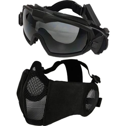 Airsoft Half Face Mask Steel Mesh and Anti-Fog Goggles Set With Mini Fan Eyes Protection For Paintball BBs Airsoft Shooting
