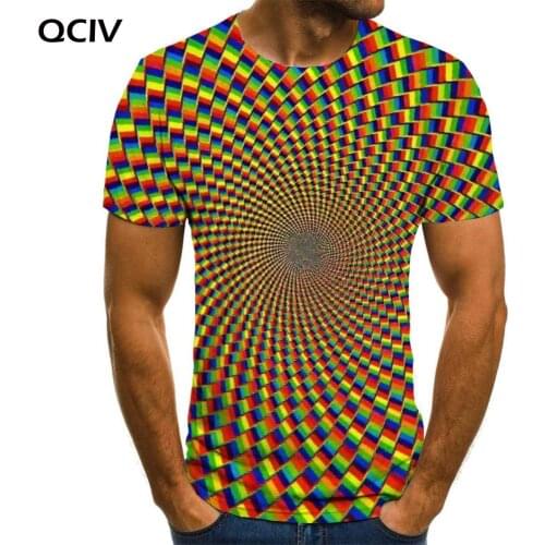 QCIV Brand Colorful T-shirt Men Dizziness Anime Clothes Abstract Tshirt Printed Rainbow Shirt Print Mens Clothing Hip hop Cool