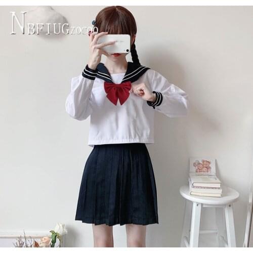 Japanese Women Sailor Suit Students Korean Blouse And Skirt School Female Sets