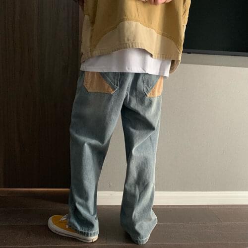 Retro Hip Hop Loose Jeans Mens Idle Style Straight Wide Leg Daddy Pants High Street Mop Trousers Mens Street Wear Denim Jeans