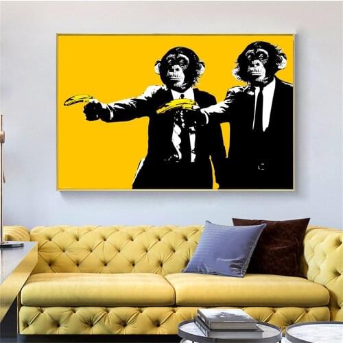 Street Graffiti Art Posters and Prints on Canvas Wall Art Abstract Painting Monkey with Banana Pictures for Living Room Decor