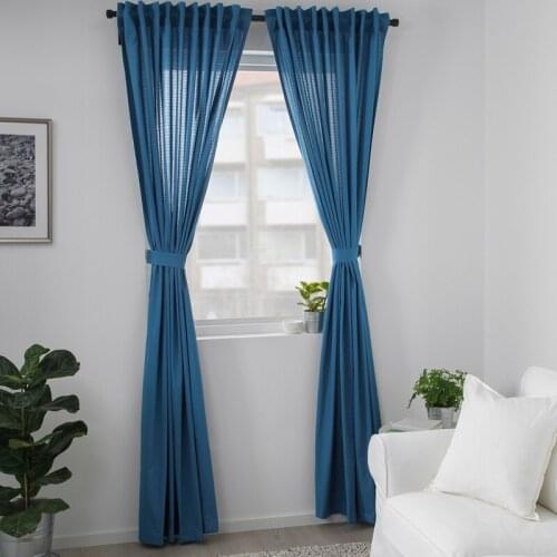 Curtain with lace up 2 pieces of shading cloth 1.45x2.5m blue modern living room curtain bedroom window treatment louver finishe
