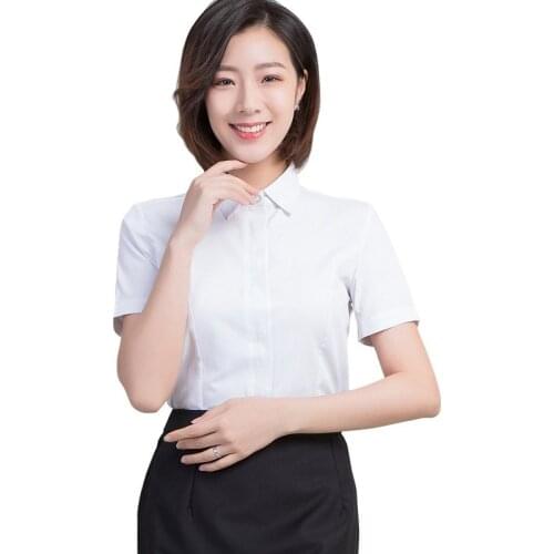 White shirt female short-sleeved 2019 summer professional wear white shirt female Slim thin chiffon shirt female large size shir
