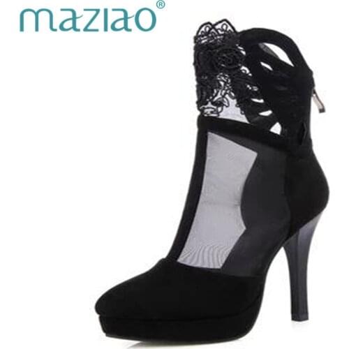 MAZIAO 2018 spring summer new high quality women boots cut outs sexy lace club dance shoes woman platform shoes ankle boots