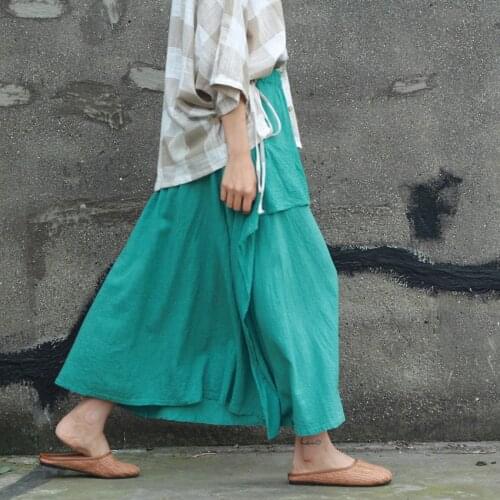 Women Loose Cotton Linen Irregular Skirts Ladies Solid Color Elastic Waist Skirt Female Spring Summer SKirts 2021