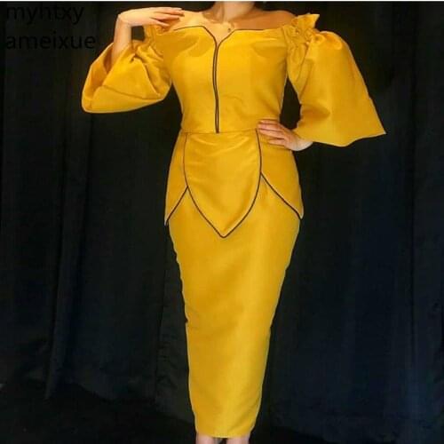 New Arrival Half Sleeve Custom Yellow Evening Event Dress 2021 Gold Arabic Party Long Formal Abendkleider Gowns Robe De Soiree