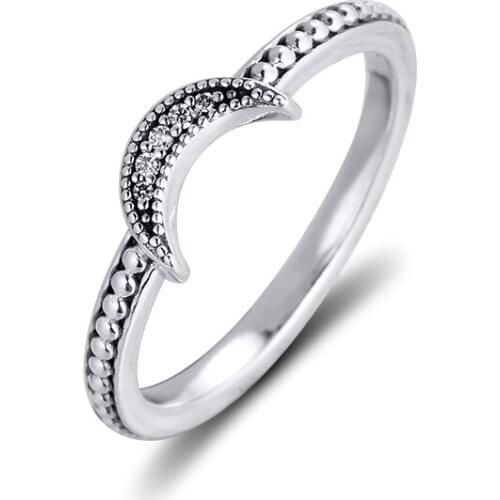 GPY Ring Crescent Moon Beaded Women Anel Feminino 100% 925 Jewelry Sterling Silver Anillos Mujer Wedding Bagues