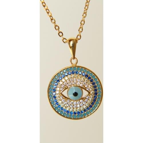 2018 high quality 3 color 100% 925 sterling silver dainty thin chain delicate evil eye blue cz silver necklace for lady