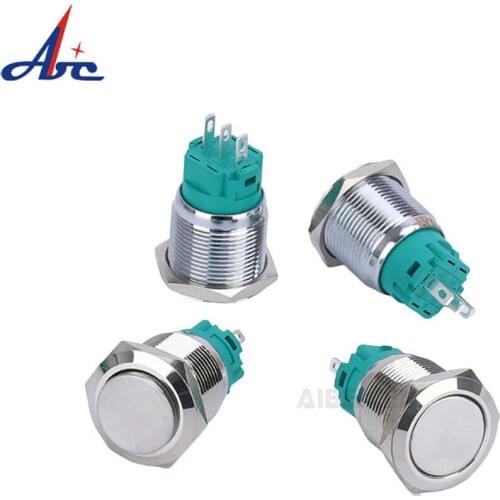 Waterproof IP65 Latching Momentary 19mm Push Button Switch With Flat High Head Self Locking Metal Switch