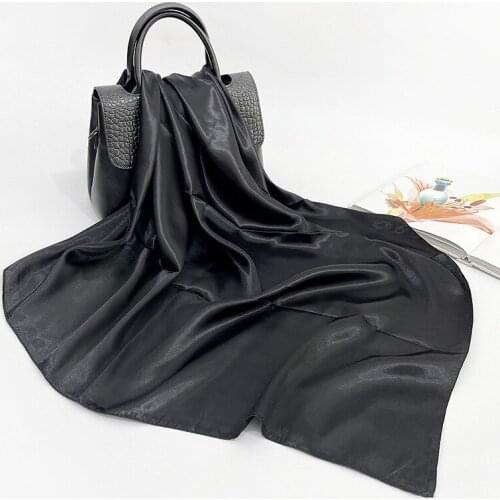 2021 Fashion Solid Kerchief Women Head Scarf For Hair Pink Green White Silk Neck Scarfs Female Square Bandanas Lady Scarves