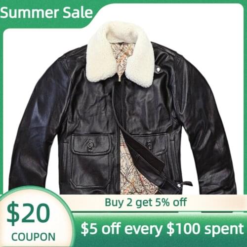 2021 Black Military Style Genuine Pilot Leather Jacket Men Wool Collar Europe Size XXL Real Thick Natural Cowhide Winter A2 Coat