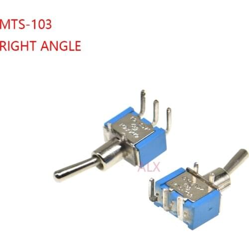 5PCS BLUE MINI MTS-103C3 RIGHT ANGLE Miniature toggle switch PCB Panel Mount 3PIN ON-OFF-ON power switche 6A/125V 3A/250V MTS103