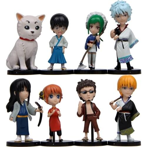8pcs/set NEW Gintama Action Figure Q Version Cosplay Sakata Gintoki Kagura Shimura Shinpachi Sadaharu PVC Figure Toy