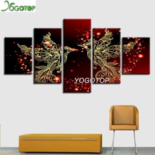 5pcs/set diy Diamond Painting Cross Stitch Red And Gold Love Birds phoenix 5D Mosaic full Rhinestones Embroidery 5 Panel ML872