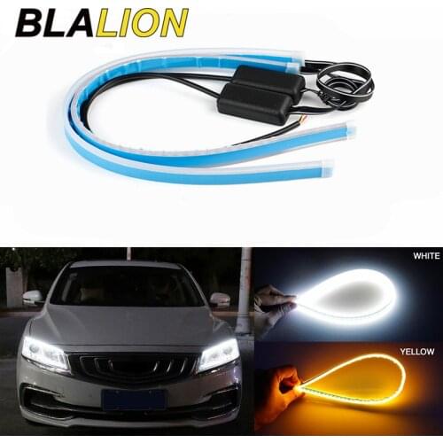 2pcs Car Daytime Running Light LED Headlight DRL Strip Flexible Turn Signal Lamp Waterproof 30 45 60cm Decorative Flow Light 12V