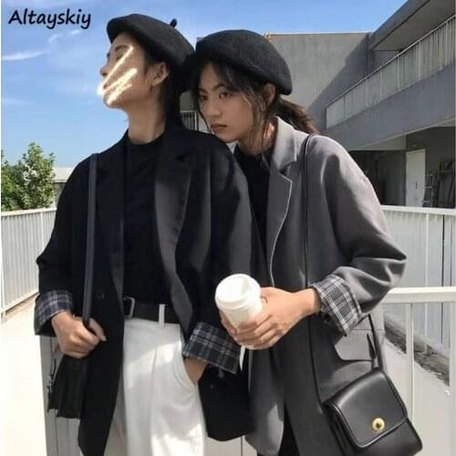 Blazers Women Patchwork Designers Friends Loose Leisure Lady England Style Vintage Retro High Street Female Students Spring Chic