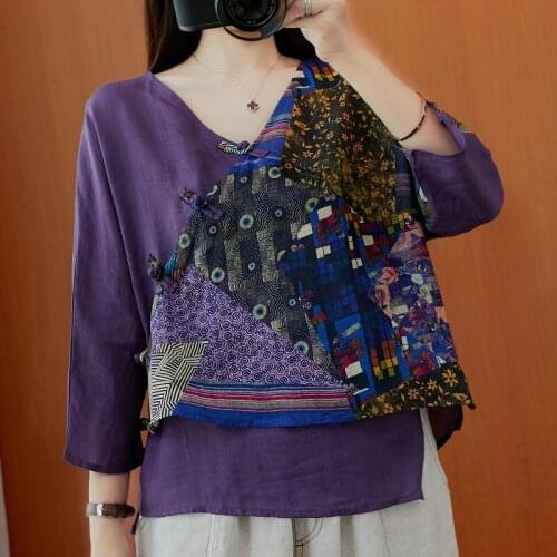 Chinese Style Blouses 2020 Summer Vintage Tunic Ladies Tunics Plus Size Cheongsam Top Plate Buttons Ladies Chinese Tops 11828