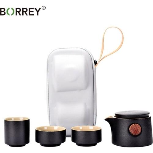 BORREY Ceramic Teapot And Cup Portable Travel Tea Set Gaiwan Dehua Stoneware Traditional Chinese Kung Fu Tea Set Simple Teapot