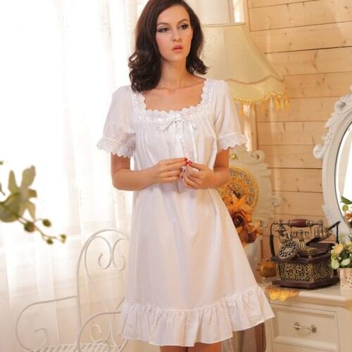 Brand Sleep Lounge Women Sleepwear Cotton Nightgowns Sexy Indoor Clothing Home Dress White Nightdress Princess Dress Plus Size