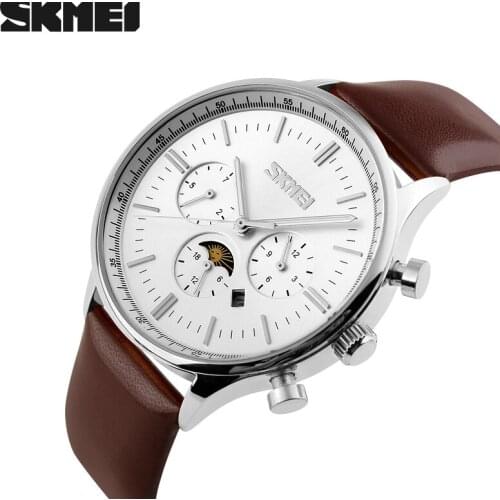 New Quartz Luxury Watch For Men Sport Moon Phase fashion analog waterproof Business men Wristwatch Leather watches SKMEI 9117