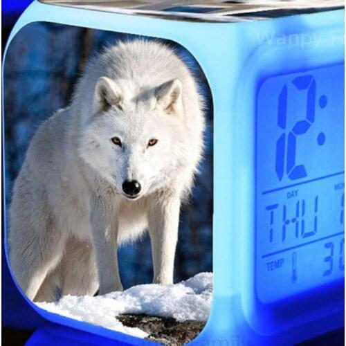 Forest Wolf Alarm Clock LED Color Changing Digital Alarm Clock For Childrens room bedroom Bedside Desktop Multifunction
