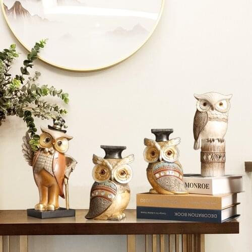 Ten European-style Owl Figurines Gentleman Owl Statue Creative Home Living Room Decoration Resin Art American Animal Sculpture