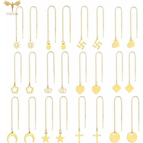 Stainless Steel Long Tassel Earrings Geometric Love Cross Pendant Multi-style Drop Earring Fashion Ear Line Woman Jewelry