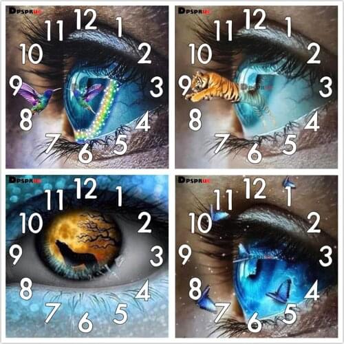 Dpsprue Full Diamond Painting Cross Stitch With Clock Mechanism Mosaic 5D Diy Square Round Eye 3d Embroidery Gift HG35