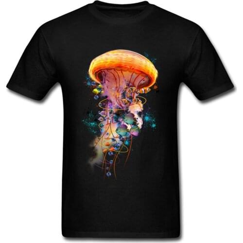 Electric Jellyfish World Magical Novelty T Shirt Short Sleeve Pure Cotton Crewneck Men T-shirts Customized Cotton Shirt Male