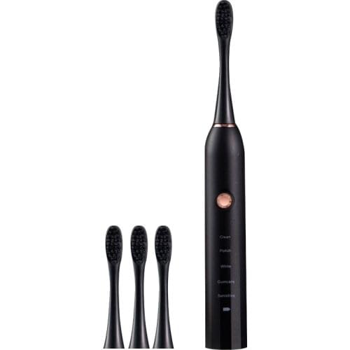 Electric Toothbrush Rechargeable Black White Sonic Teeth Brush Oral Hygiene IPX7 Waterproof with Replacement Brush Head Gift