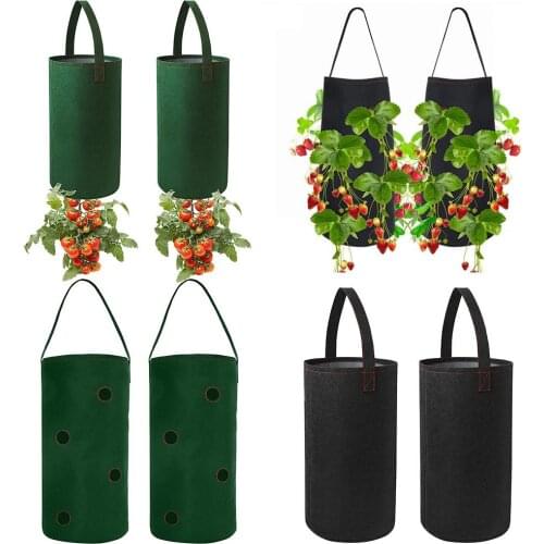 2Pcs Plant Pot Garden Strawberry Tomato Hanging Grow Planter Bags Plant Pot Container Garden Tools Grow Bags for Plants