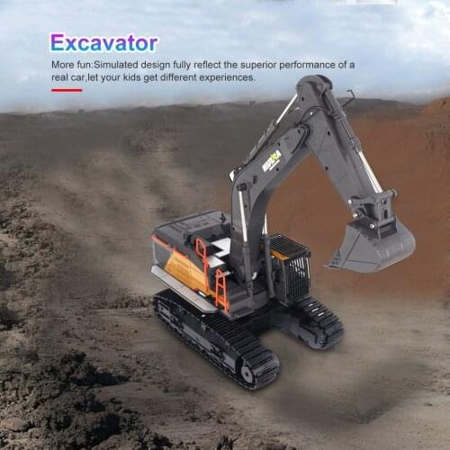 1592 1/14 Alloy Bucket RC Excavator Construction Vehicle Toy Rechargeable Simulated Excavator Remote Control Car Gift for Kids
