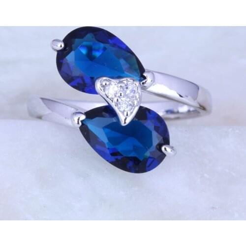 Perfect cut Pear-shaped Blue Crystal White Cubic Zirconia Silver Color Rings for Women Jewelry J0434 Size 6/7/8/9