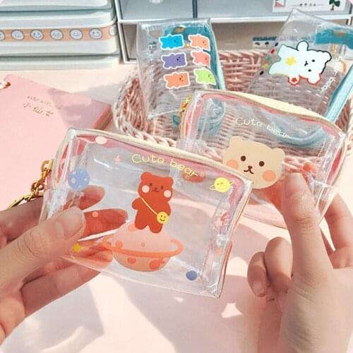 Creative Bears Transparent Girls Coin Purse Children PVC Zipper Change Purse Women Mini Lipstick Wallet Flamingos Key Card Bag